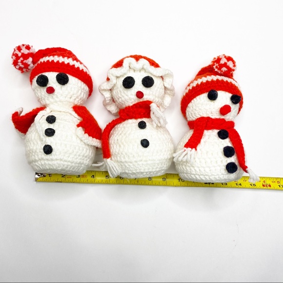 Vintage Snowmen Crochet Styrofoam 3 Snowman Family